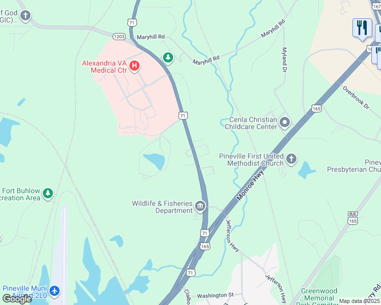 map of restaurants, bars, coffee shops, grocery stores, and more near 2217 Shreveport Highway in Pineville