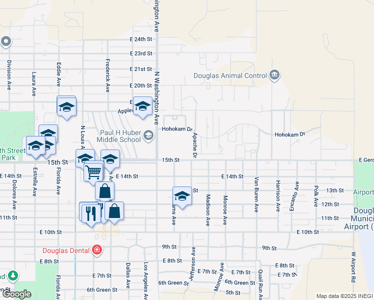 map of restaurants, bars, coffee shops, grocery stores, and more near 2288 East 15th Street in Douglas