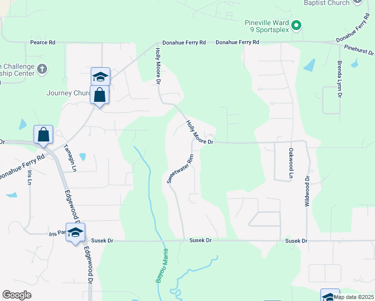map of restaurants, bars, coffee shops, grocery stores, and more near 204 Sweetwater Rim in Pineville