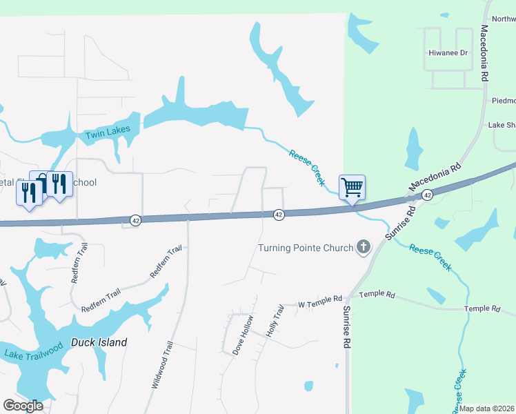 map of restaurants, bars, coffee shops, grocery stores, and more near 1351 State Highway 42 in Petal