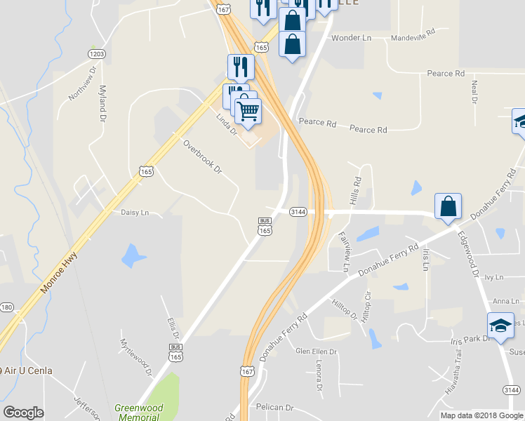 map of restaurants, bars, coffee shops, grocery stores, and more near 130 Jane Ann Road in Pineville
