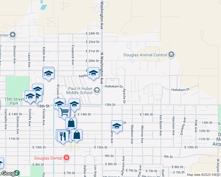 map of restaurants, bars, coffee shops, grocery stores, and more near 2125 Hohokam Drive in Douglas