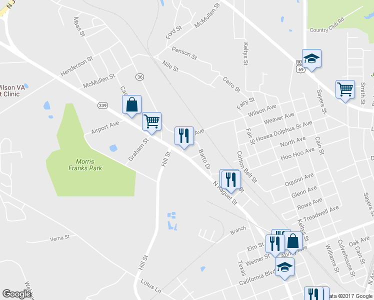 map of restaurants, bars, coffee shops, grocery stores, and more near 1614 North Raguet Street in Lufkin