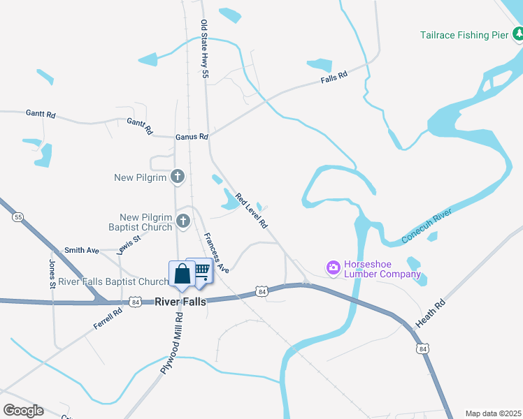 map of restaurants, bars, coffee shops, grocery stores, and more near 25284 Red Level Road in Andalusia