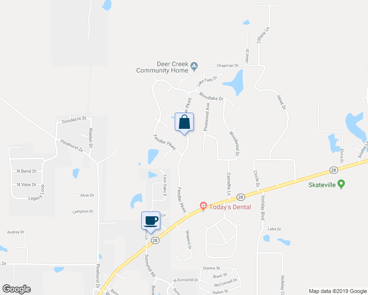 map of restaurants, bars, coffee shops, grocery stores, and more near 307 Fendler Parkway in Pineville