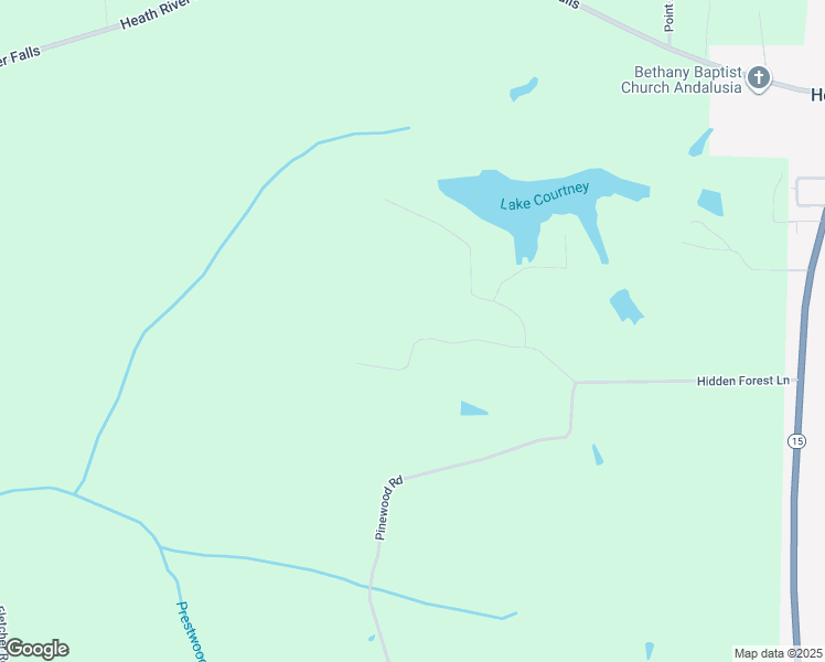 map of restaurants, bars, coffee shops, grocery stores, and more near Pinewood Road in Andalusia