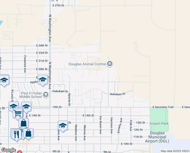 map of restaurants, bars, coffee shops, grocery stores, and more near 1940 North Varela Road in Douglas