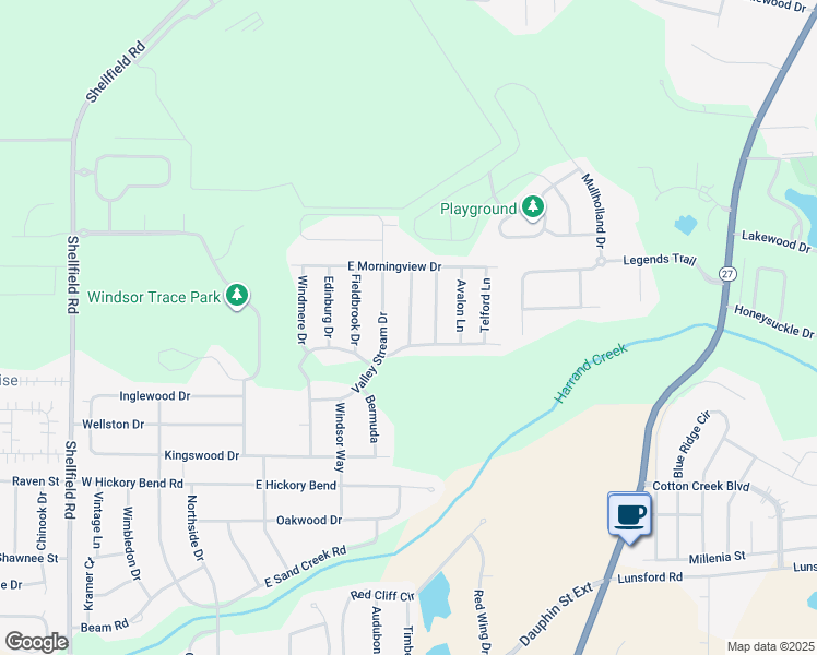 map of restaurants, bars, coffee shops, grocery stores, and more near 104 Sagewood Lane in Enterprise