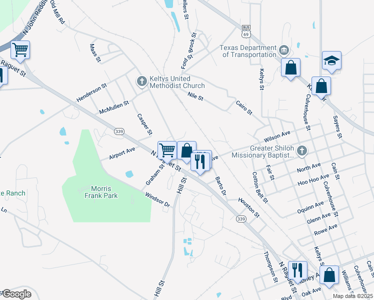 map of restaurants, bars, coffee shops, grocery stores, and more near 1700-1898 Barto Drive in Lufkin