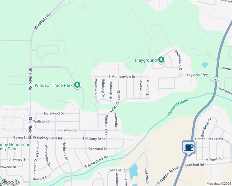 map of restaurants, bars, coffee shops, grocery stores, and more near 307 Valley Stream Drive in Enterprise