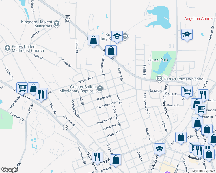 map of restaurants, bars, coffee shops, grocery stores, and more near 708 Hosea Dolphus Sr Avenue in Lufkin