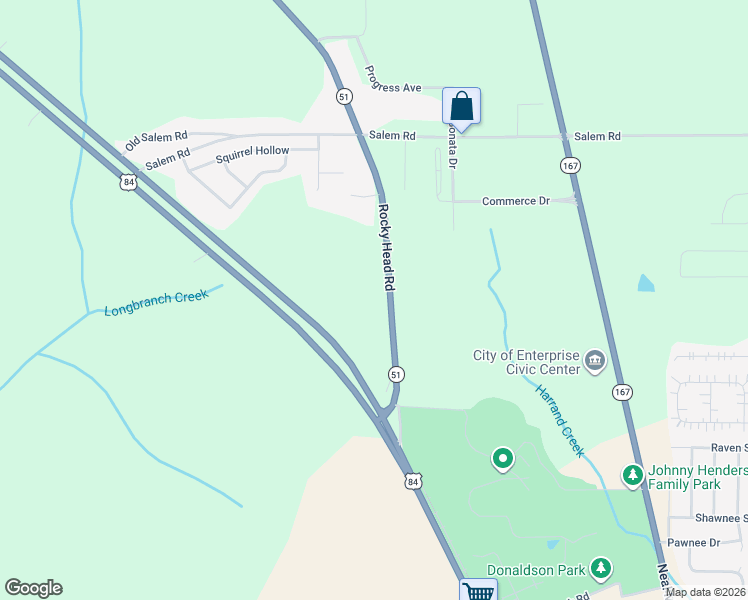 map of restaurants, bars, coffee shops, grocery stores, and more near 2481 Rocky Head Road in Enterprise