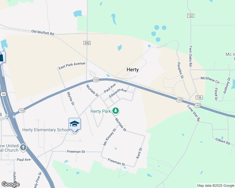 map of restaurants, bars, coffee shops, grocery stores, and more near 3402 Edwards Avenue in Lufkin