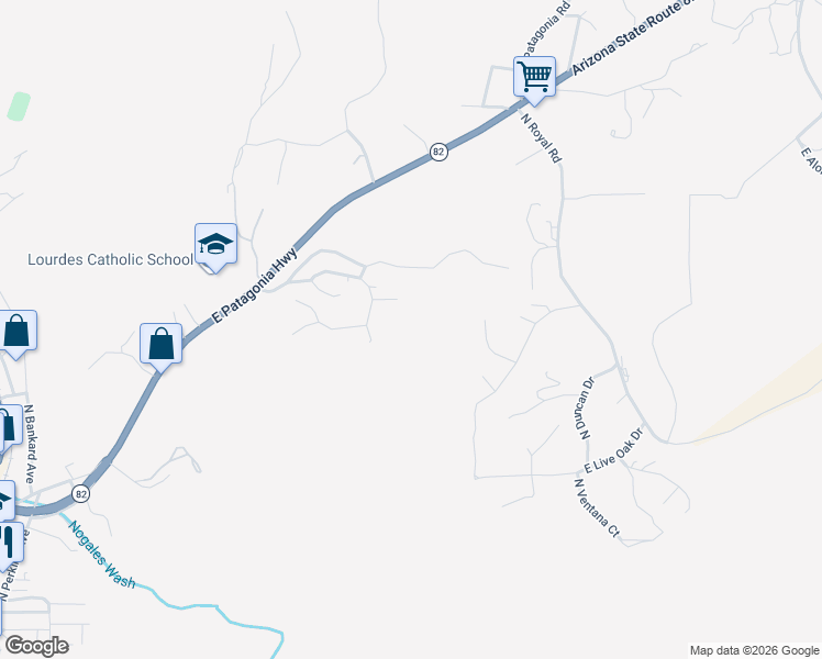 map of restaurants, bars, coffee shops, grocery stores, and more near 1288 North Ridgeline Drive in Nogales