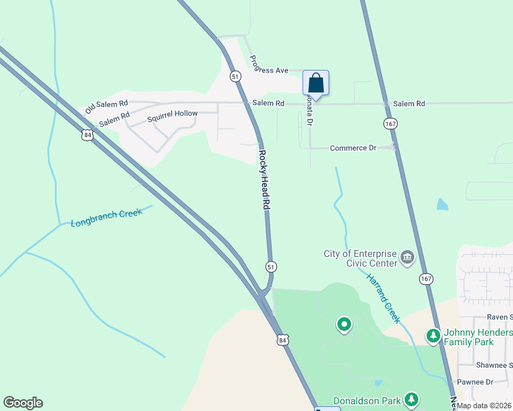 map of restaurants, bars, coffee shops, grocery stores, and more near 2481 Rocky Head Road in Enterprise