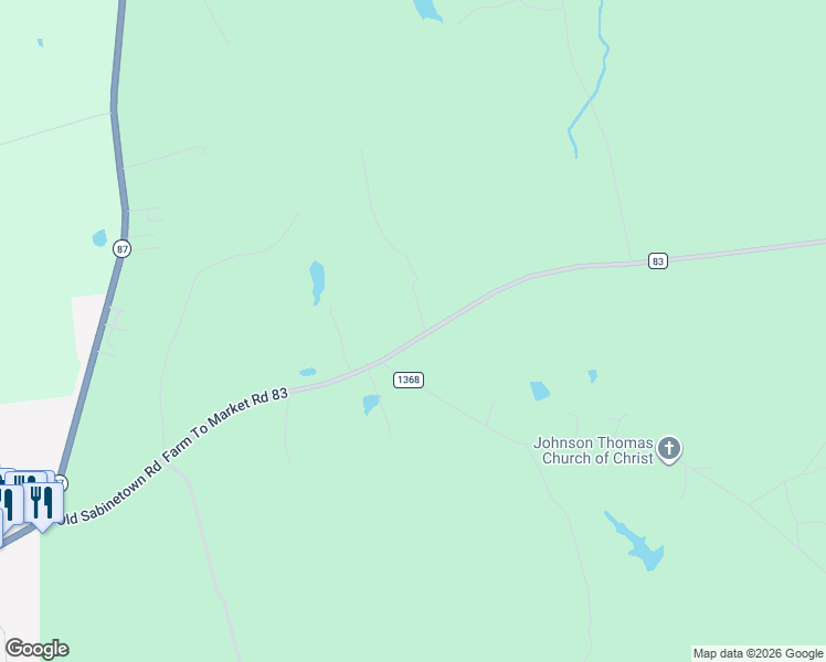 map of restaurants, bars, coffee shops, grocery stores, and more near 1154 Farm to Market 83 in Hemphill