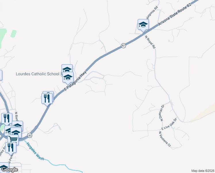 map of restaurants, bars, coffee shops, grocery stores, and more near 1288 North Ridgeline Drive in Nogales