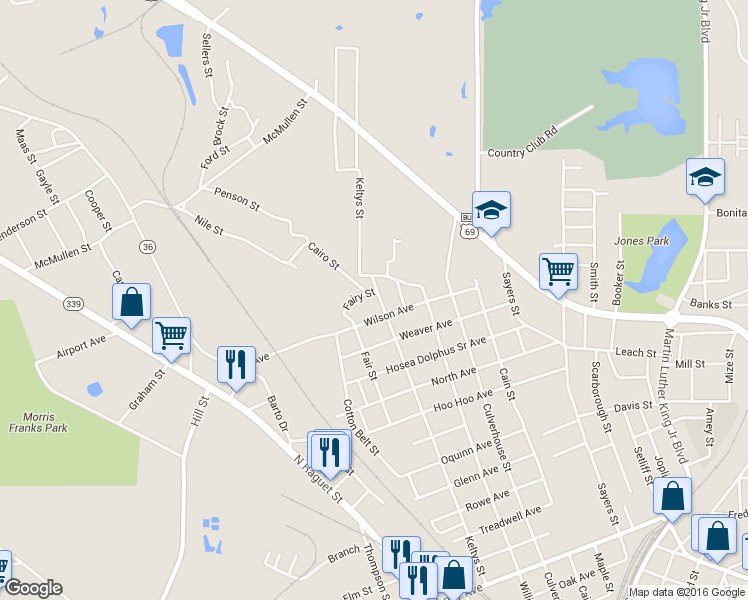 map of restaurants, bars, coffee shops, grocery stores, and more near 1909 Keltys Street in Lufkin