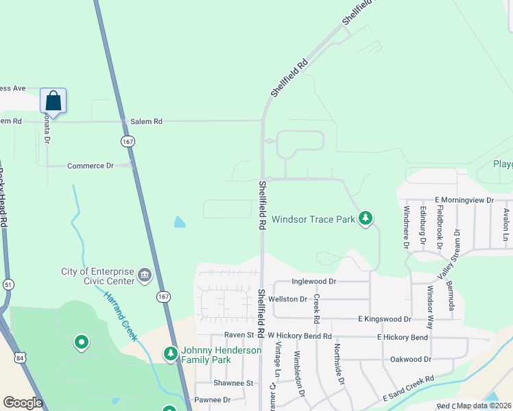 map of restaurants, bars, coffee shops, grocery stores, and more near 2683 Shellfield Road in Enterprise