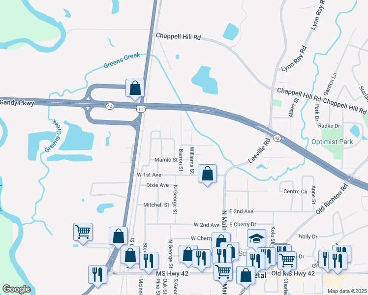 map of restaurants, bars, coffee shops, grocery stores, and more near 206 Barron St in Petal