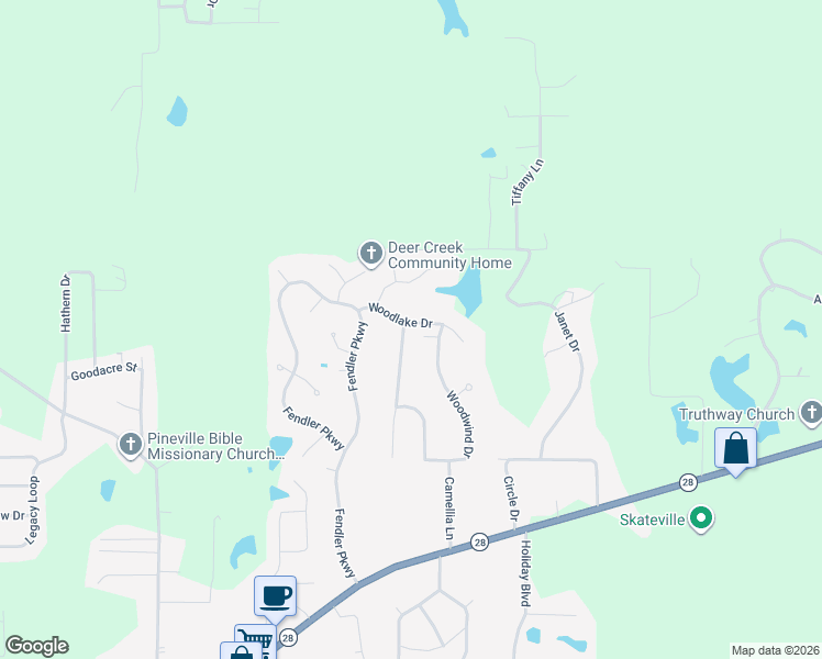 map of restaurants, bars, coffee shops, grocery stores, and more near 103 Pinewood Avenue in Pineville