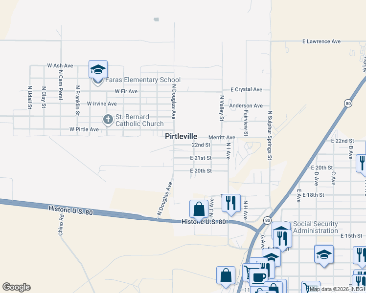 map of restaurants, bars, coffee shops, grocery stores, and more near 21 22nd Street in Douglas