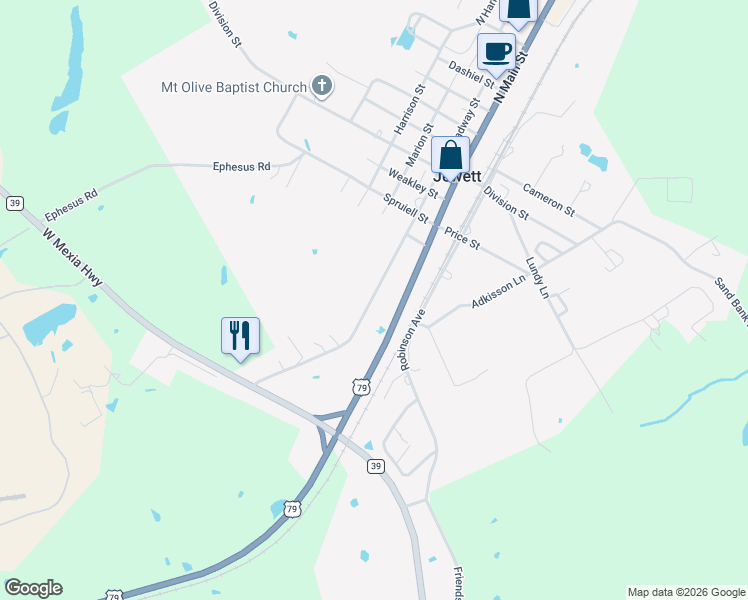 map of restaurants, bars, coffee shops, grocery stores, and more near 822 Broadway Road in Jewett