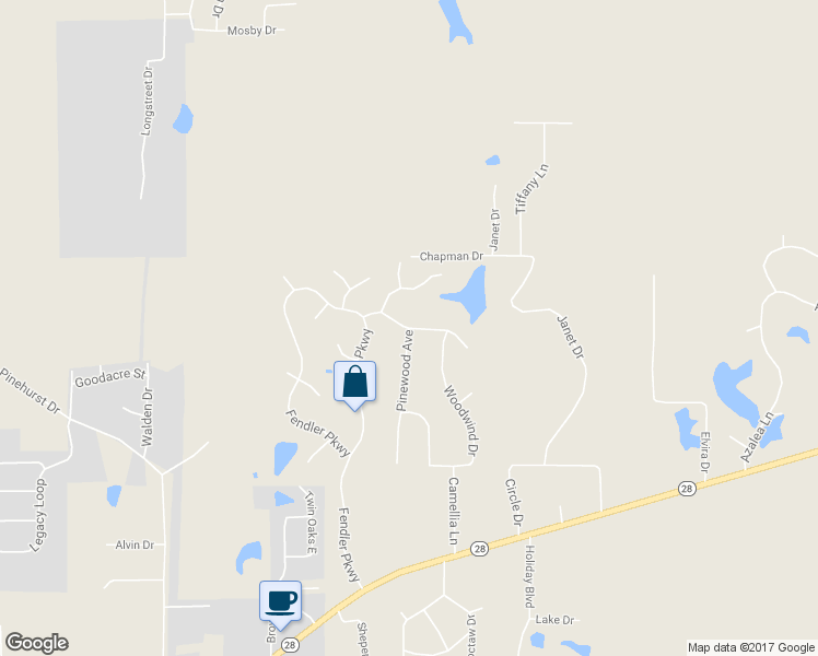 map of restaurants, bars, coffee shops, grocery stores, and more near 109 Woodlake Drive in Pineville