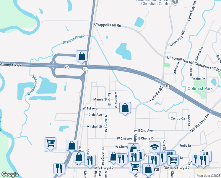 map of restaurants, bars, coffee shops, grocery stores, and more near 206 Barron St in Petal
