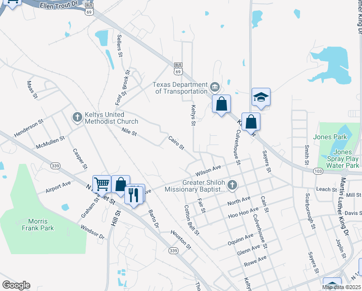 map of restaurants, bars, coffee shops, grocery stores, and more near 2002 Cairo Street in Lufkin