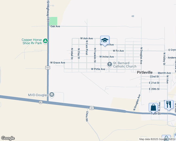 map of restaurants, bars, coffee shops, grocery stores, and more near 639 West Pirtle Avenue in Douglas