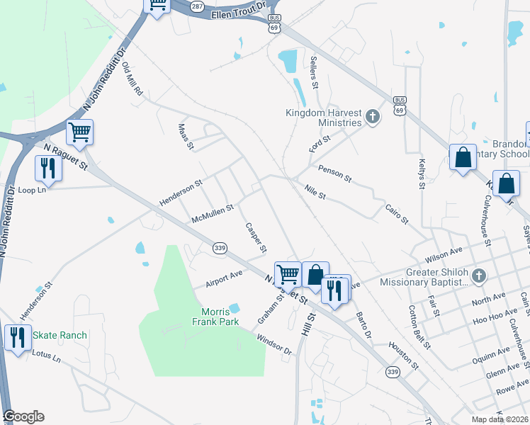 map of restaurants, bars, coffee shops, grocery stores, and more near 1853 Old Mill Road in Lufkin
