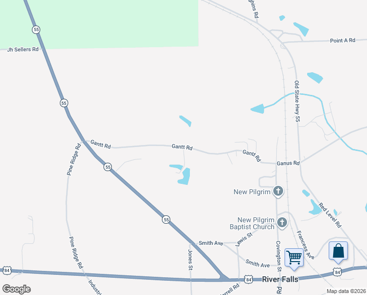 map of restaurants, bars, coffee shops, grocery stores, and more near 9490 Gantt Road in Red Level