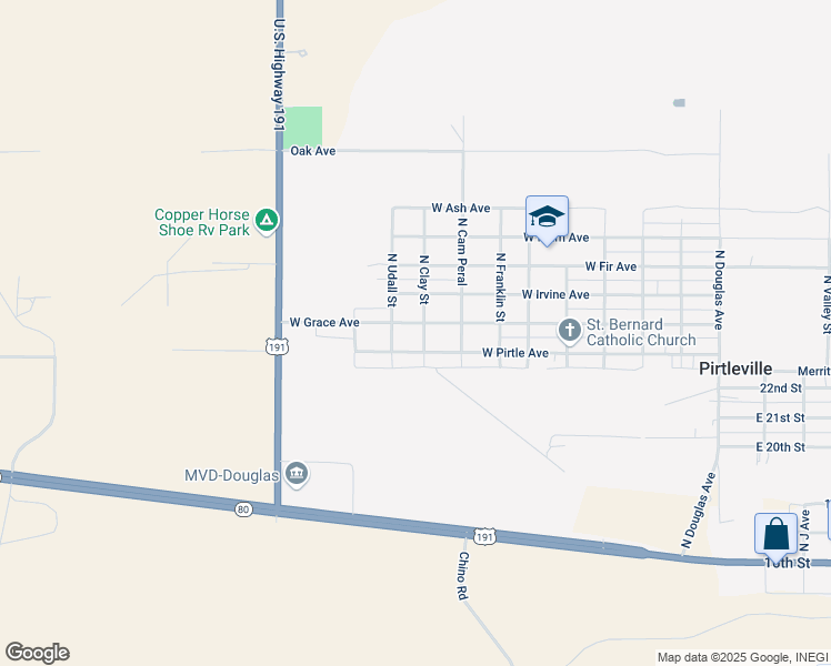 map of restaurants, bars, coffee shops, grocery stores, and more near 731 West Pirtle Avenue in Douglas