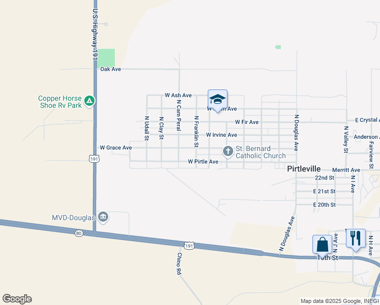 map of restaurants, bars, coffee shops, grocery stores, and more near 639 West Pirtle Avenue in Douglas