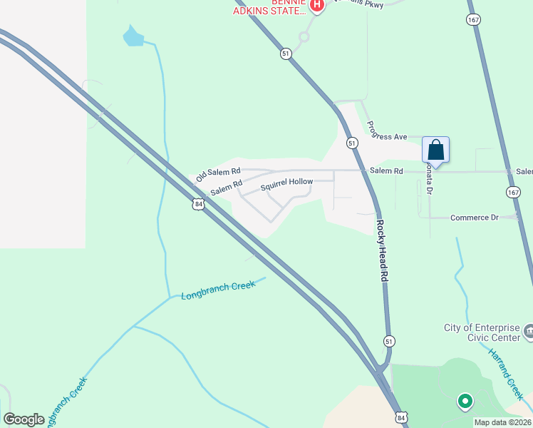 map of restaurants, bars, coffee shops, grocery stores, and more near 107 Quail Trail in Enterprise