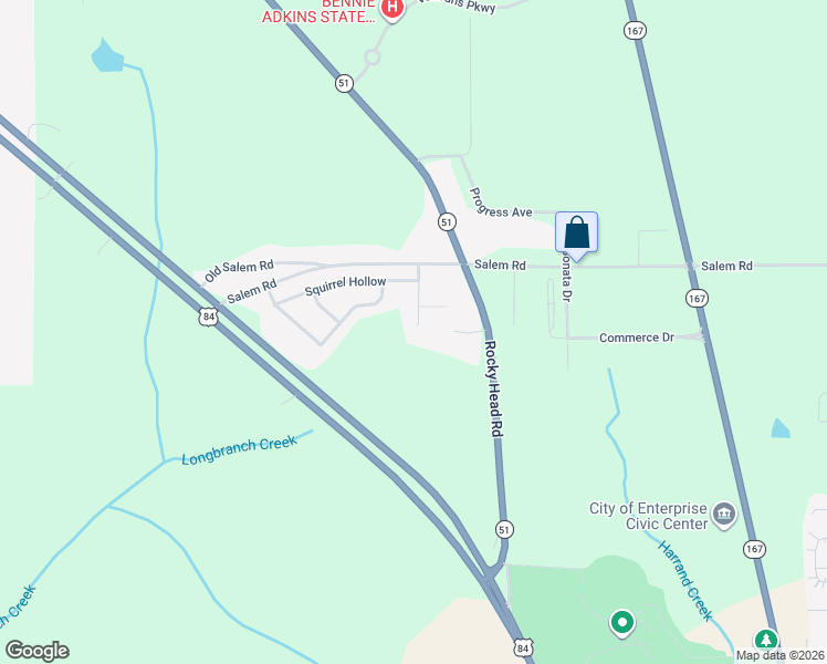 map of restaurants, bars, coffee shops, grocery stores, and more near 302 Rabbit in Enterprise