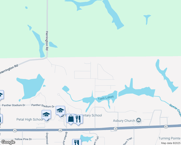 map of restaurants, bars, coffee shops, grocery stores, and more near 31 Pinnacle Point in Petal