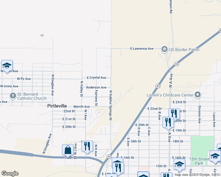 map of restaurants, bars, coffee shops, grocery stores, and more near 2400-2498 N Sulphur Springs St in Douglas