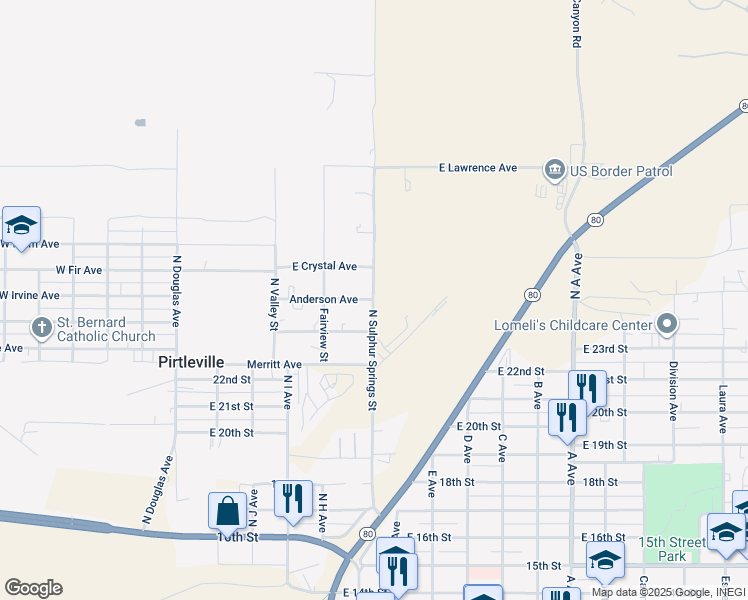 map of restaurants, bars, coffee shops, grocery stores, and more near 2498 N Sulphur Springs St in Douglas