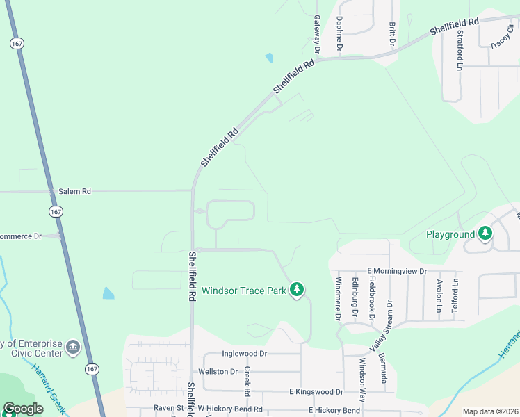 map of restaurants, bars, coffee shops, grocery stores, and more near 228 Windsor Garden Drive in Enterprise