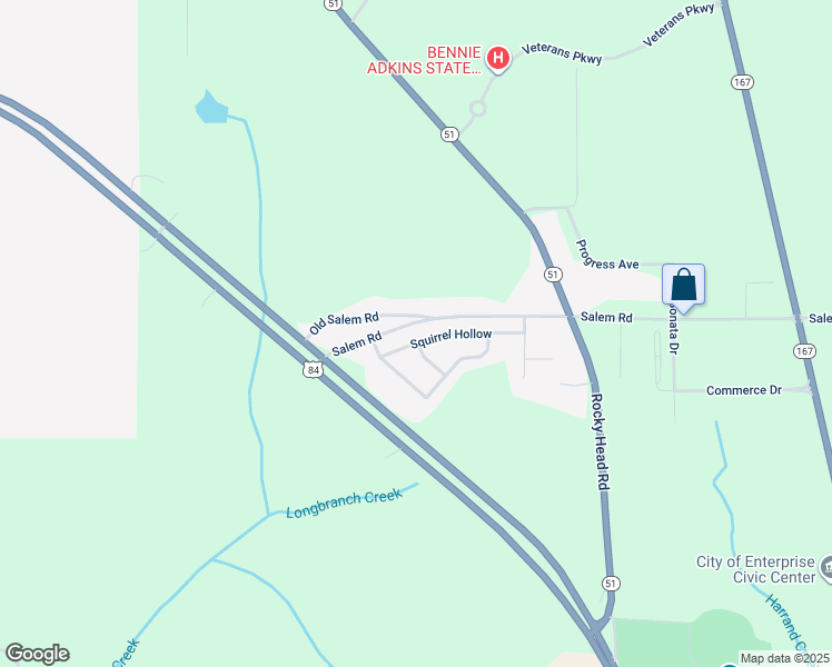 map of restaurants, bars, coffee shops, grocery stores, and more near 201 Squirrel Hollow in Enterprise