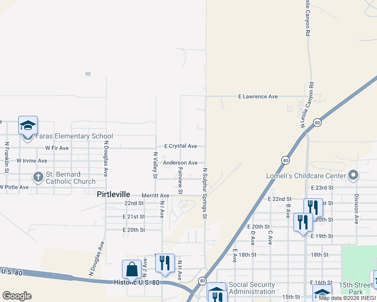 map of restaurants, bars, coffee shops, grocery stores, and more near 401-499 East Crystal Avenue in Douglas