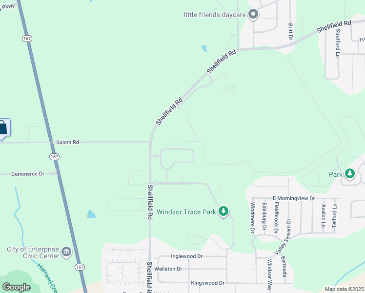 map of restaurants, bars, coffee shops, grocery stores, and more near 254 Windsor Garden Drive in Enterprise