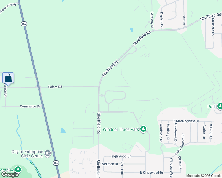 map of restaurants, bars, coffee shops, grocery stores, and more near 274 Windsor Garden Drive in Enterprise