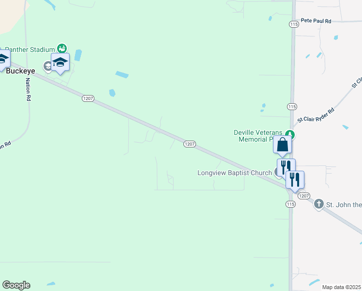 map of restaurants, bars, coffee shops, grocery stores, and more near 876 Louisiana 1207 in Deville