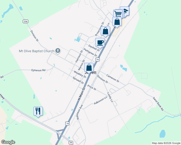 map of restaurants, bars, coffee shops, grocery stores, and more near in Jewett