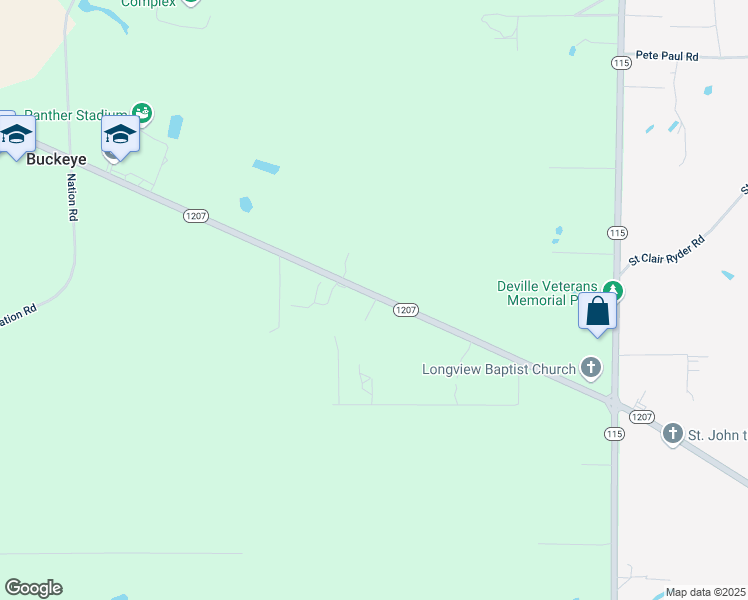map of restaurants, bars, coffee shops, grocery stores, and more near 876 Highway 1207 in Deville
