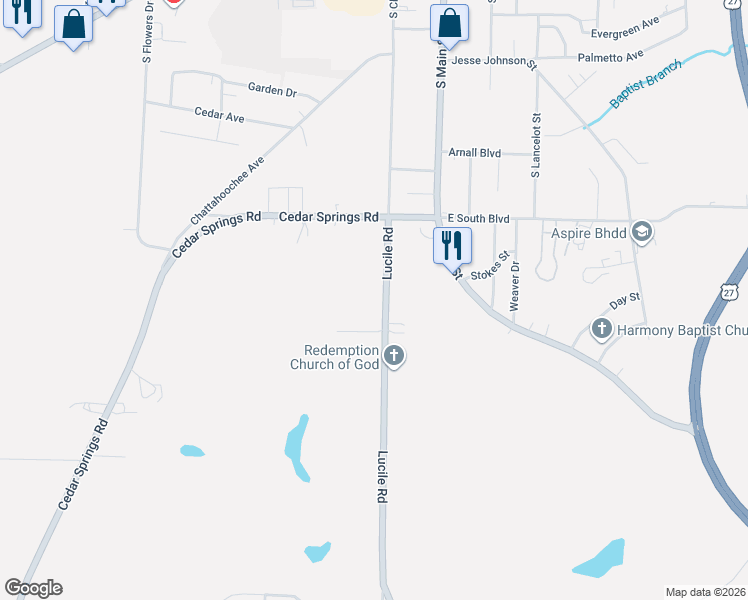map of restaurants, bars, coffee shops, grocery stores, and more near 22029 Lucile Road in Blakely