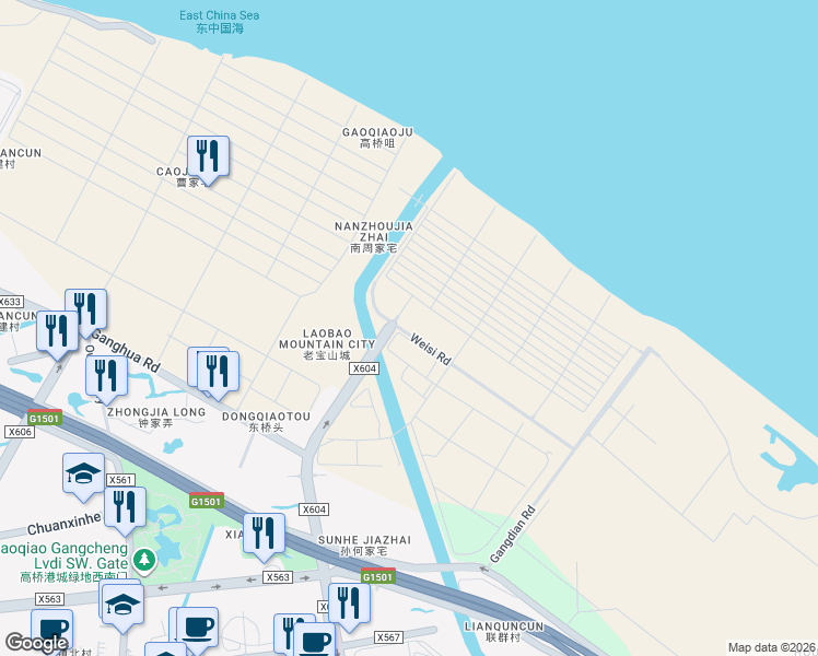 map of restaurants, bars, coffee shops, grocery stores, and more near Weisi Road in Shanghai